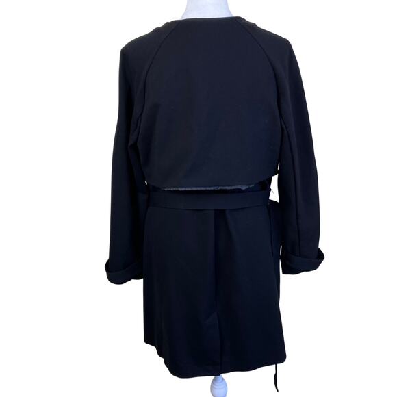 Chico's Sz 1 / US M Black Trench Topper Jacket Coat Tie-Belt Elegant Flattering - Picture 6 of 16
